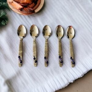 Set of 5 Fancy Handmade Stainless Steel Beads Teaspoons Silverware
